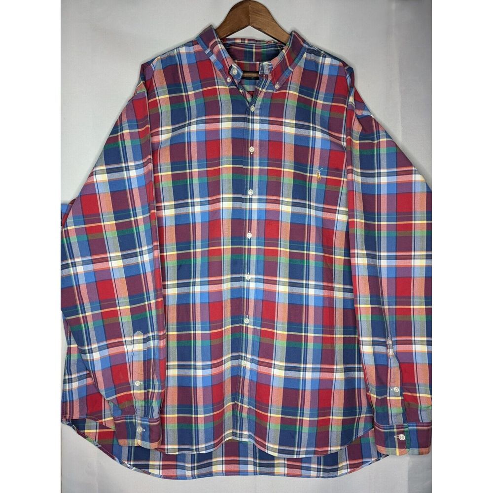 Ralph Lauren Long Sleeve‎ Mens Button Up Shirt Size 3XB BIG 100% Cotton Plaid